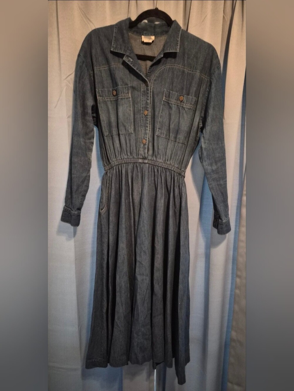 Vintage Gotcha Covered Cottagecore Denim Maxi Dress Pockets Made in the USA